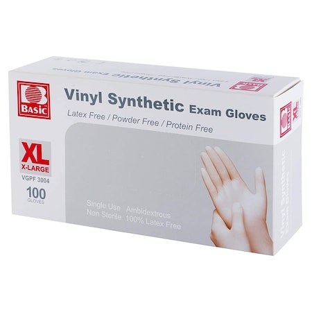 Zoro Select Disposable Gloves, Vinyl Synthetic, Latex-Free, Powder-Free, Clear, XL, 10 boxes of 100 Gloves VinylXLB